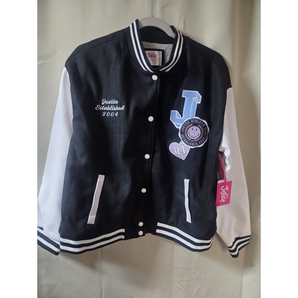 Justice Girls Sz XL Plus 16p-18p Black/White Brand New W/tags Bomber Jacket